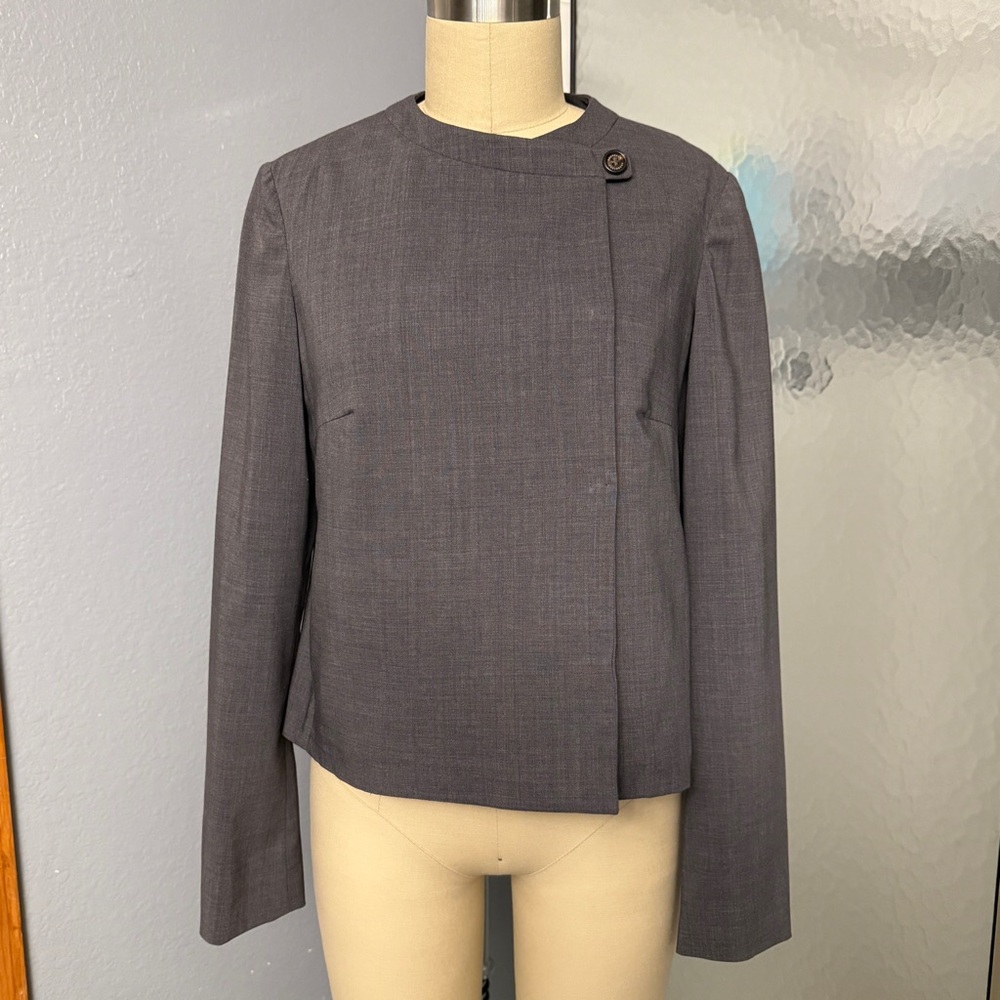 Brunello Cucinelli Vintage Gray Silk Blazer Asymmetrical Buttons Fencing Jacket